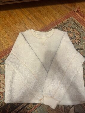 American Eagle Outfitters Cream Sherpa Crewneck Sweatshirt